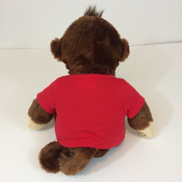 Build A Bear Monkey Plush Brown 18" Stuffed Animal Smiling Chimp Ape & Red Shirt - Picture 5 of 10